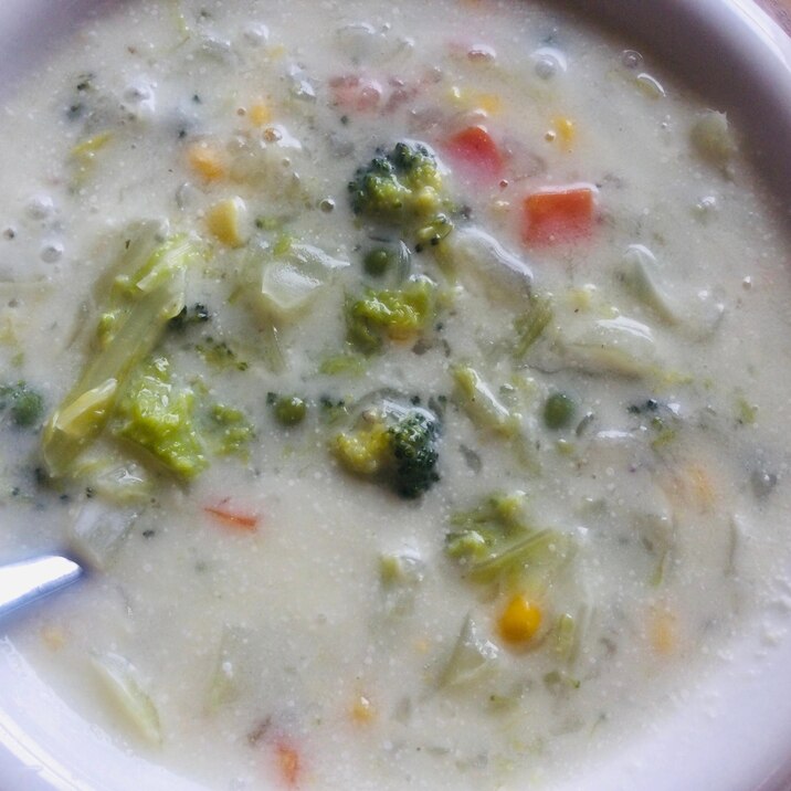 ブロッコリーとミックスベジタブルの白菜スープ